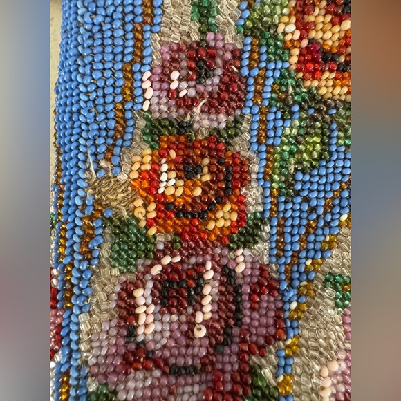 RARE 1890s Glass Beaded Cinch Bag w/Floral Pattern - Picture 15 of 16